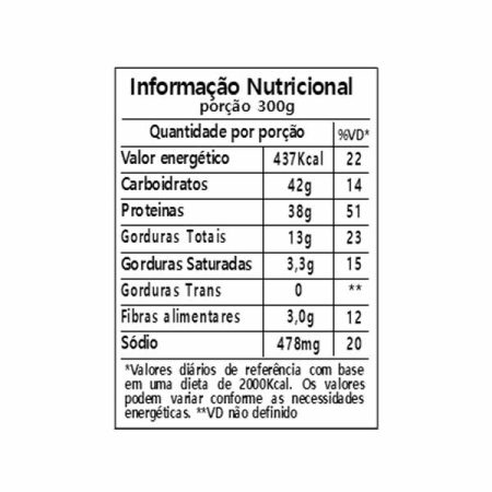 tabela nutricional macarrão frango