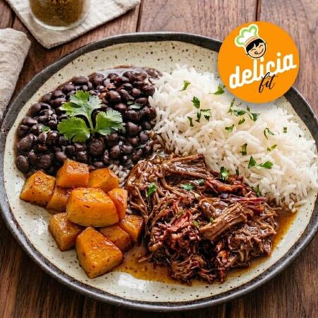 carne de panela arroz feijão e moranga caramelada marmita delicia fit gaudéria