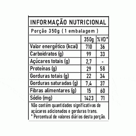 tabela nutricional entrevero vegetariano marmita congelada