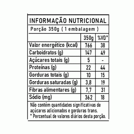 tabela nutricional macarrão tricolone comida vegetariana marmita congelada