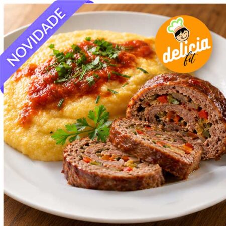 rocambole de carne com polenta, marmita congelada delicia fit
