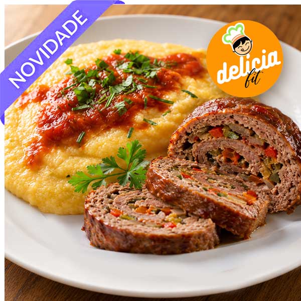 rocambole de carne com polenta, marmita congelada delicia fit